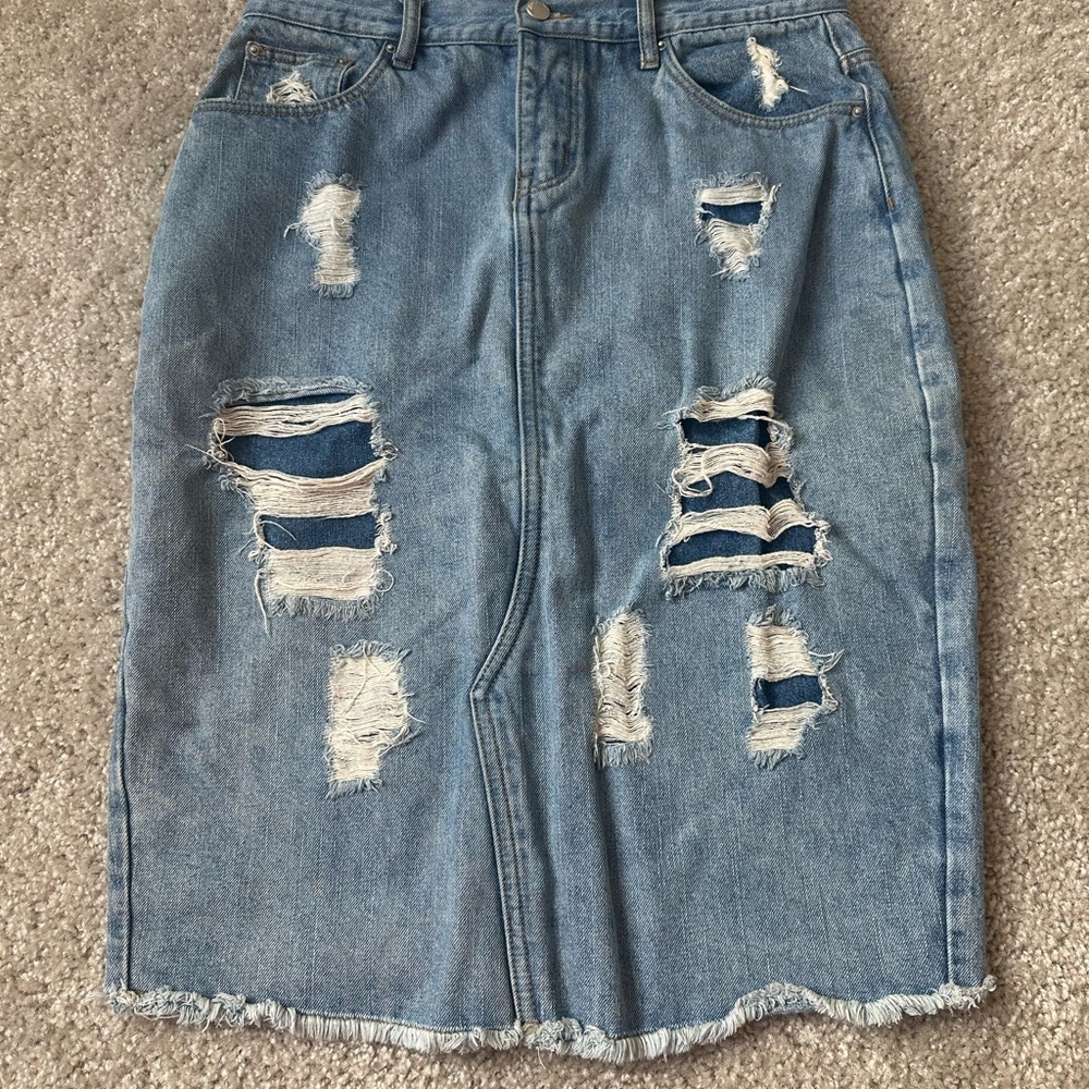 Blue Knee-Length Casual Pencil Skirt